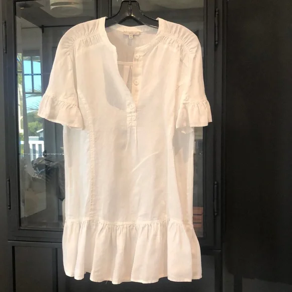 joie white linen dress Joie Linen Blend Dress Small Beige Empire Waist Coastal Minimalist Tunic